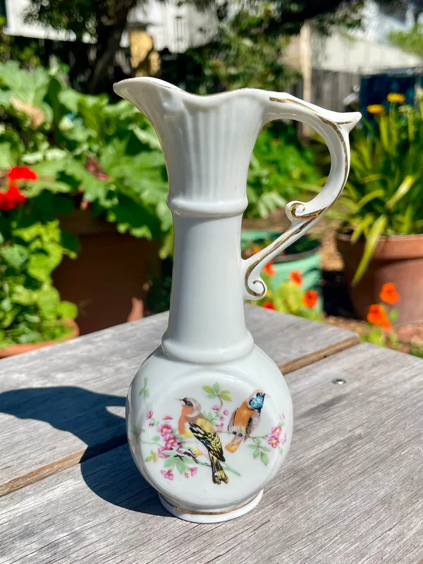 Small Ceramic Jug Vase with flowers and birds design