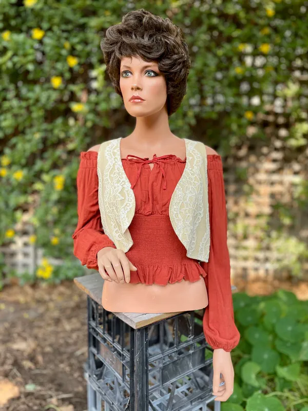 Brown Cropped Lace Vest