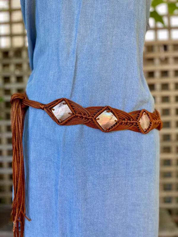 Braided Belt with Mother-of-Pearl Insets