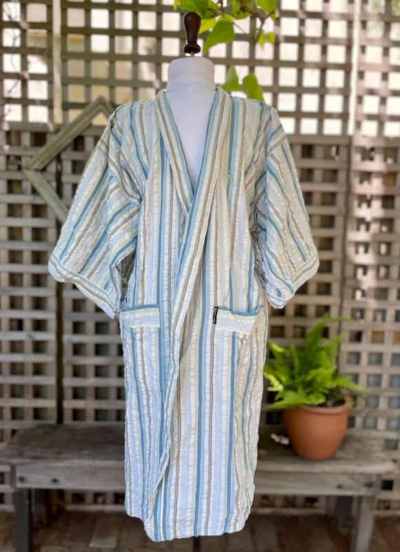 Blue Cotton Striped Robe