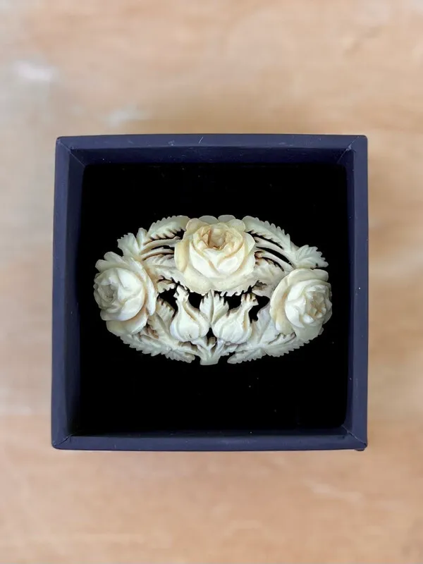 Ivory Floral Brooch or Sash Pin