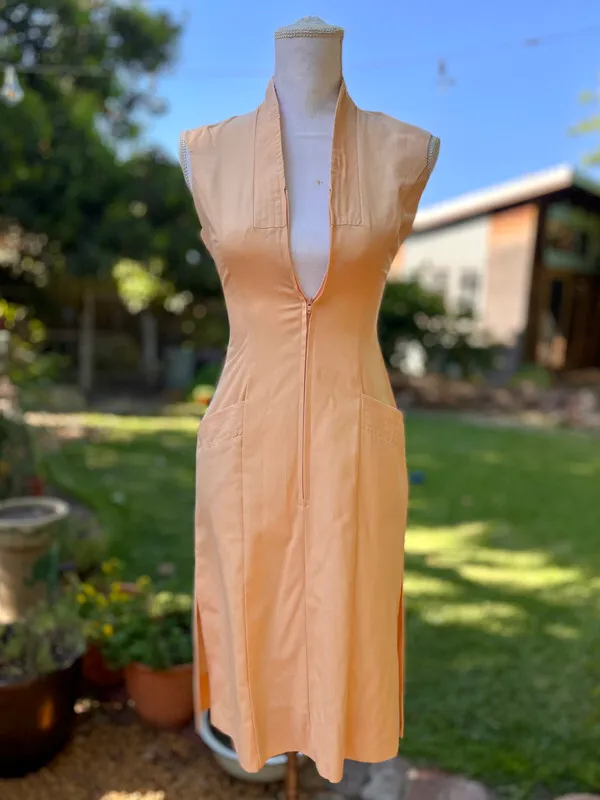 Sleeveless Orange Uniform Dress with Pockets