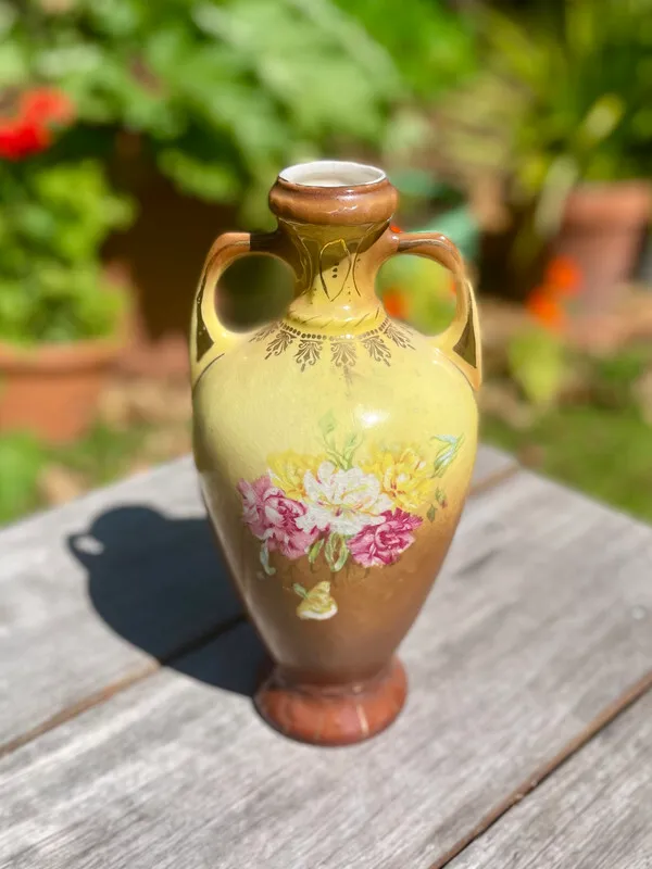 Small Brown Floral Ceramic Vase