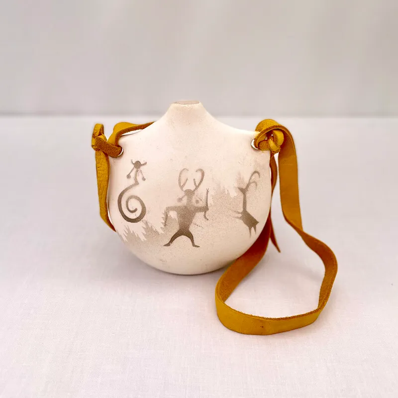 Small Clay Flask with Painted Figures