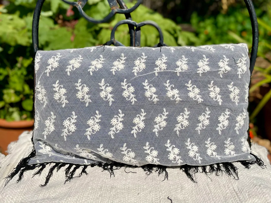Rectangular Lace Cushion with Fringe Trim