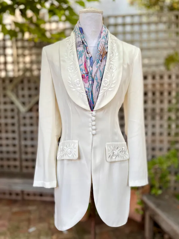 White Fitted Blazer with Padded Shoulders