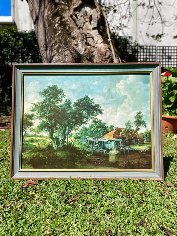 Framed Reproduction of 'The Watermill with the Great Red Roof' by Meindert Hobbema