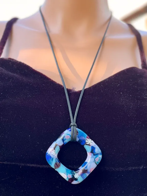 Long Necklace with Abstract Square Pendant