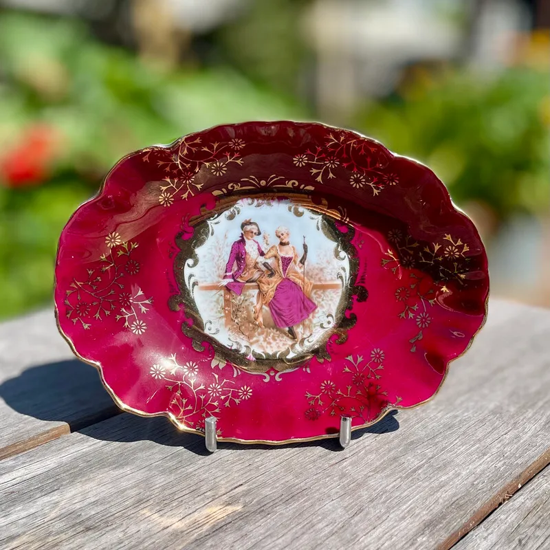 Red Decorative Dish with 18th century scene