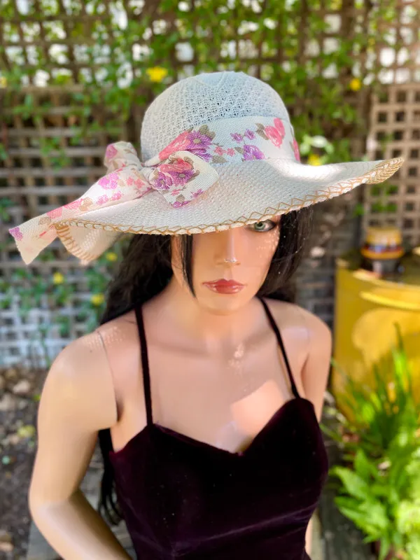 Wide-Brim Sun Hat with Floral Band