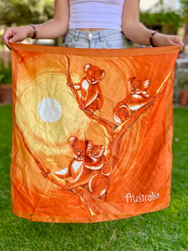 Orange Square Scarf with Koala Motif