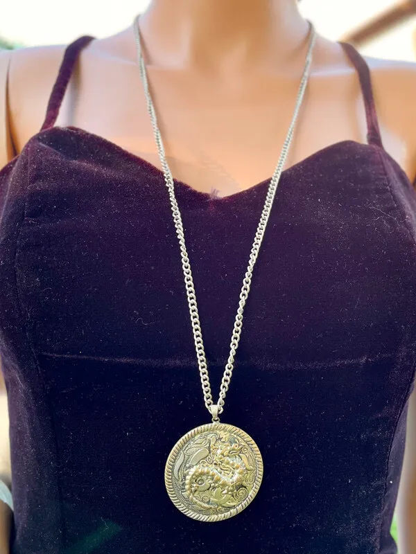 Gold Long Chain with Dragon Medallion