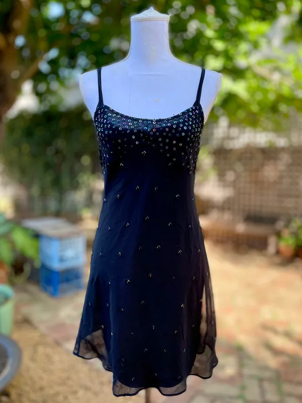 Black Sheer Slipdress with Iridescent Sequins