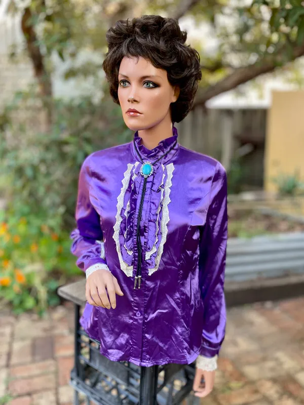 Purple Tuxedo Shirt with Lace Details