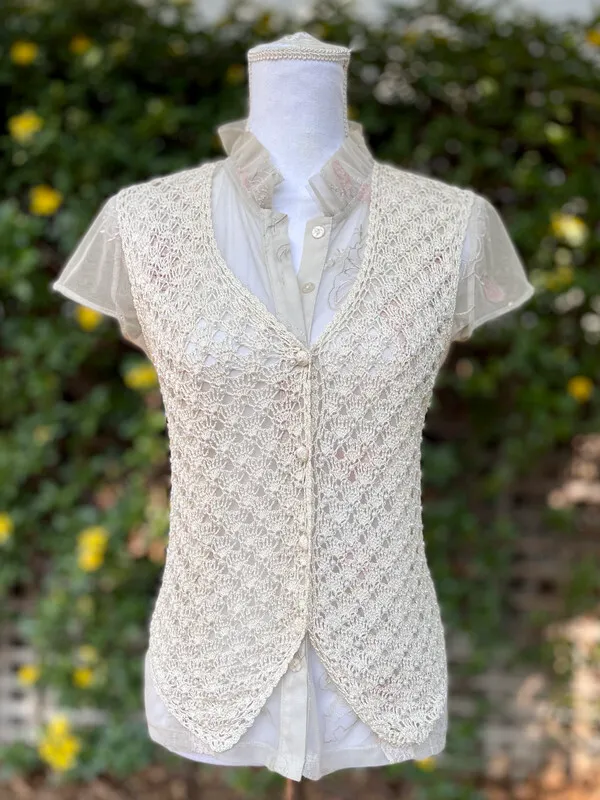 White Crochet Vest with Pearl Beads