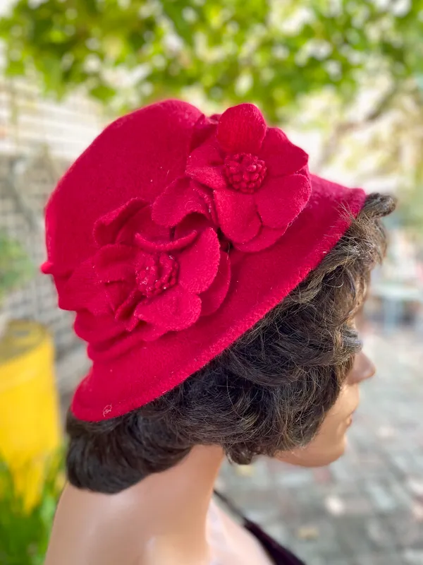 Red Floral Cloche Hat