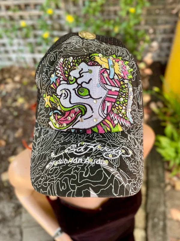 Black Baseball Cap with Diamantes Dragon