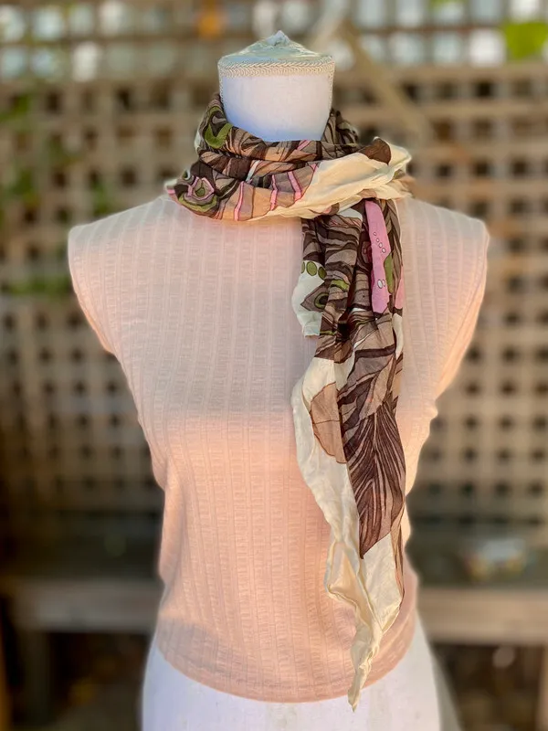 Brown Square Scarf with Floral Design
