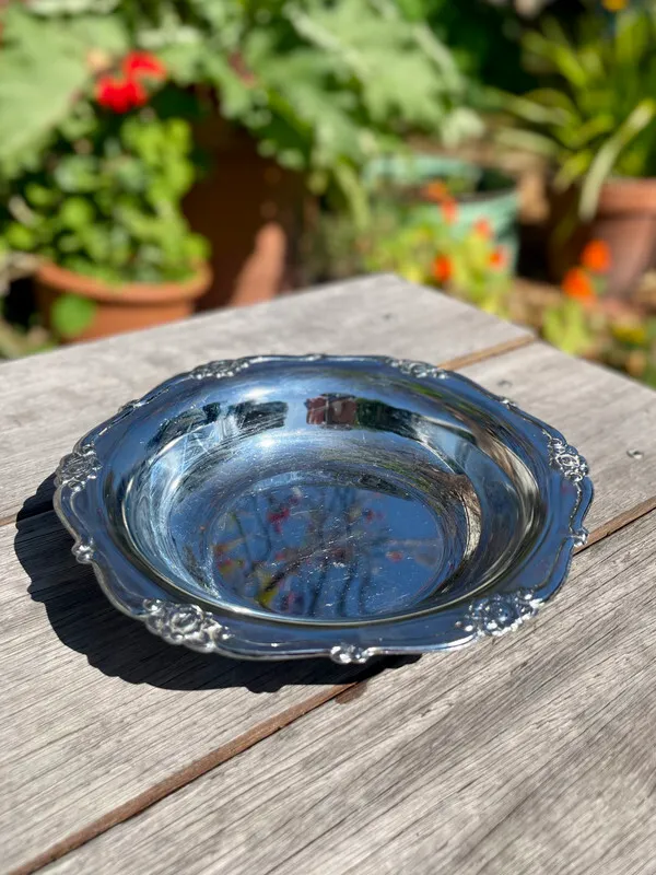 Rose Patterned Silver Dish