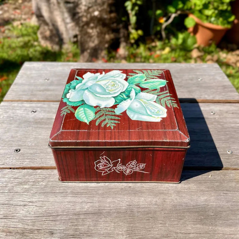 Square Tin with Rose Design