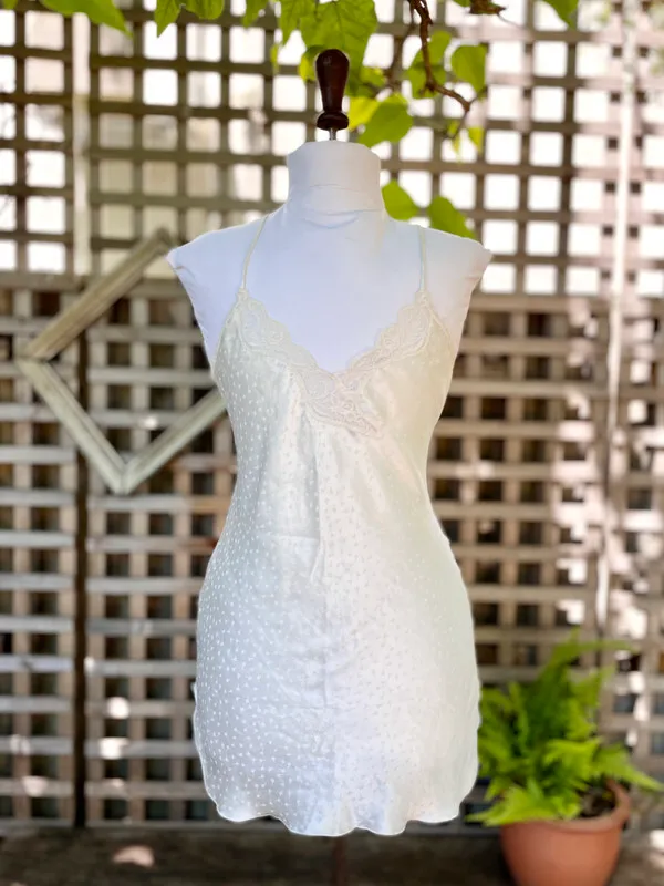 Leaf Microprint White Slip Dress