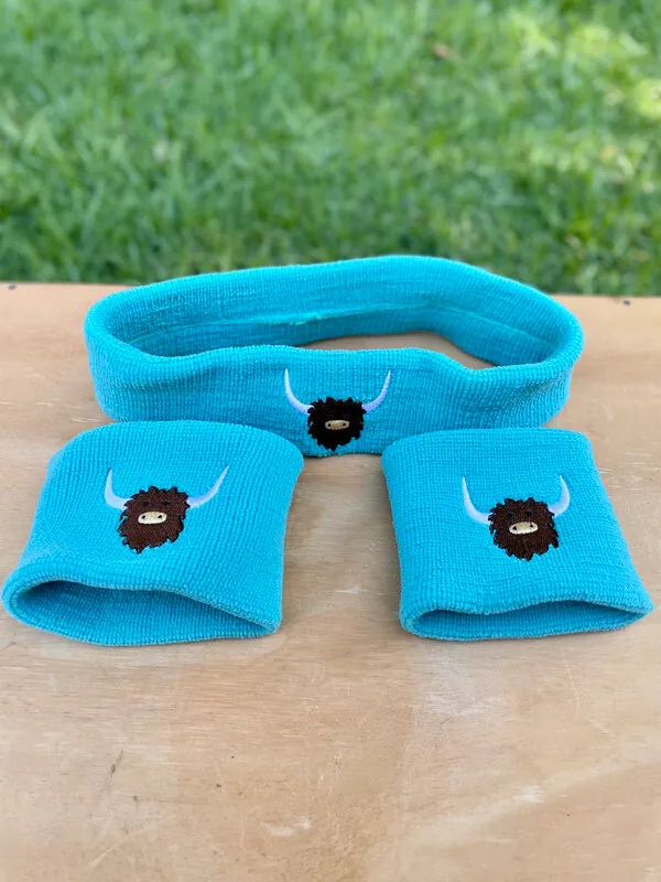 Blue Sweatband Set with Embroidered Moose
