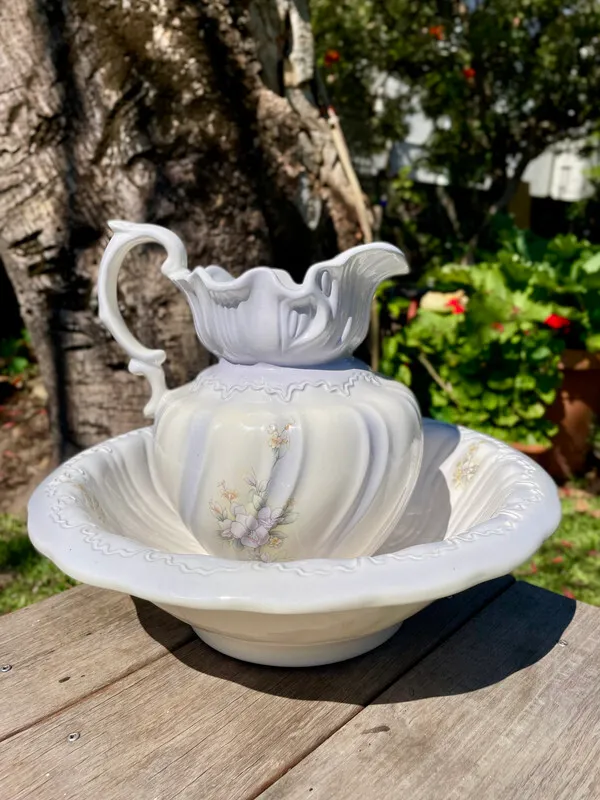 Large Ceramic Floral Jug & Basin