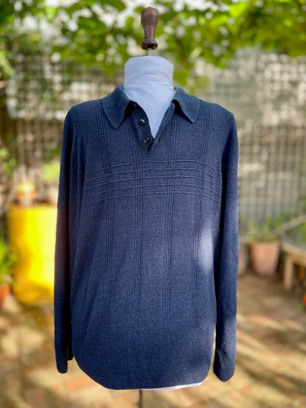 Lightweight Collared Navy Knit Sweater