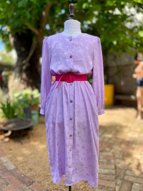 Lavender Floral Long Sleeve Shift Dress with Pockets