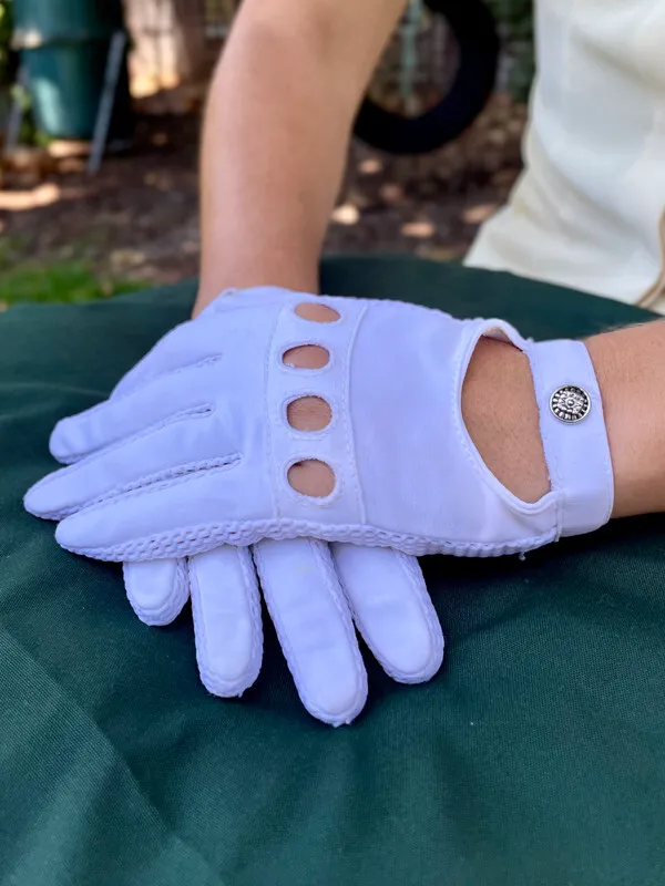 White Driving Short Gloves