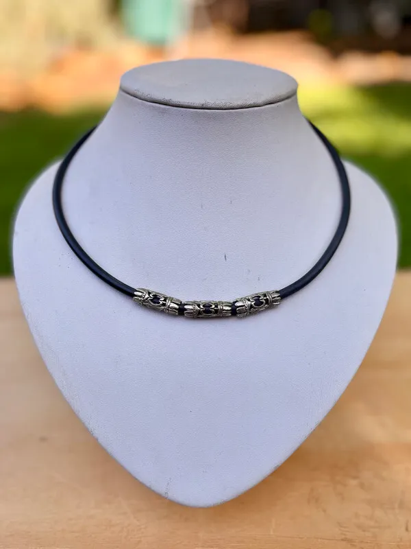 Leather Choker Necklace with Tiki-Style Pendants