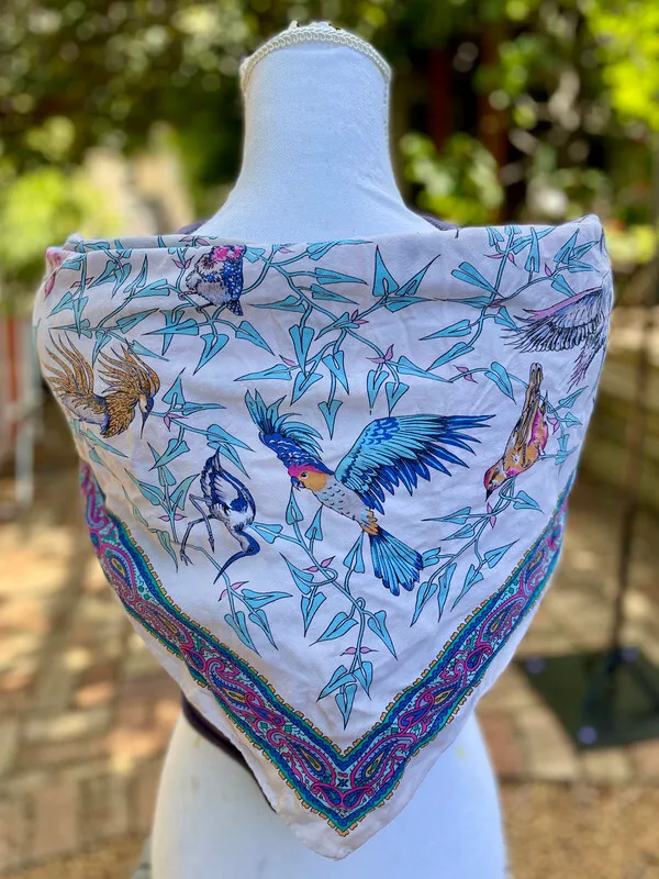 White Square scarf with Flora and Fauna Motif