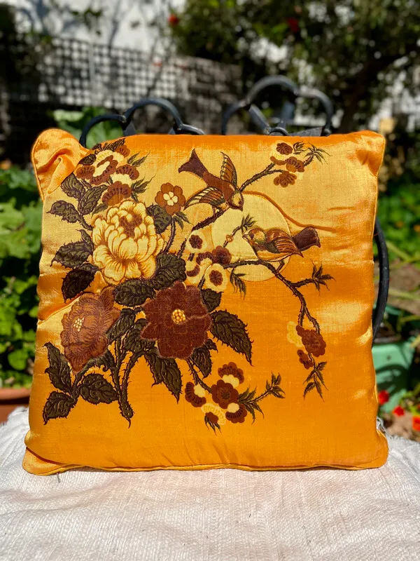 Vintage Cushion with Flowers and Birds