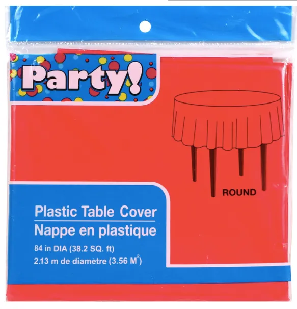 Plastic Table Cover - 84in Round (Red)