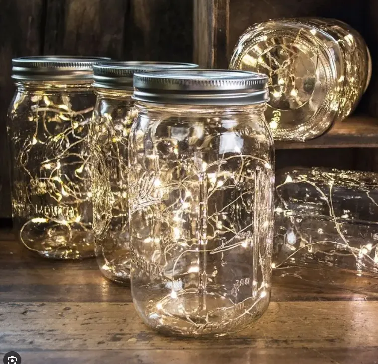 DECOR - Quart Mason Jars with Warm Fairy Lights (Case of 12) 