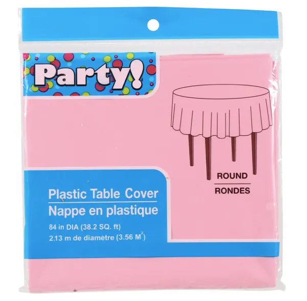 Plastic Table Cover - 84in Round (Pink)