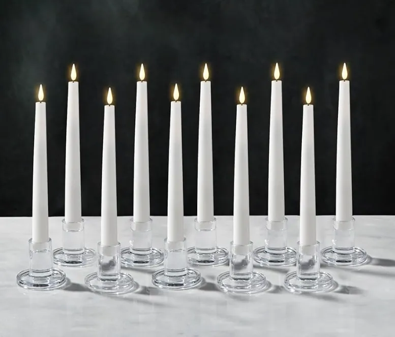 DECOR - Flameless Taper Candle with Glass Holder (10 piece set) 