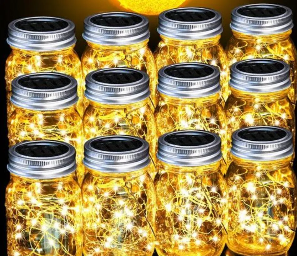DECOR - Pint Mason Jars with Warm Fair Lights (Case of 12) 