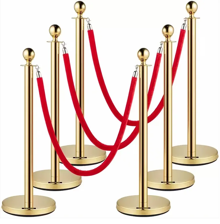 5FT Red Rope Stainless Steel Gold Stanchions