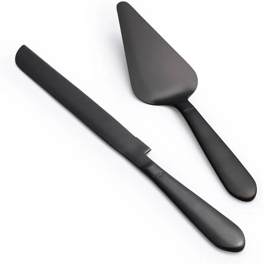 Black Modern shiny Cake and Knife Server  