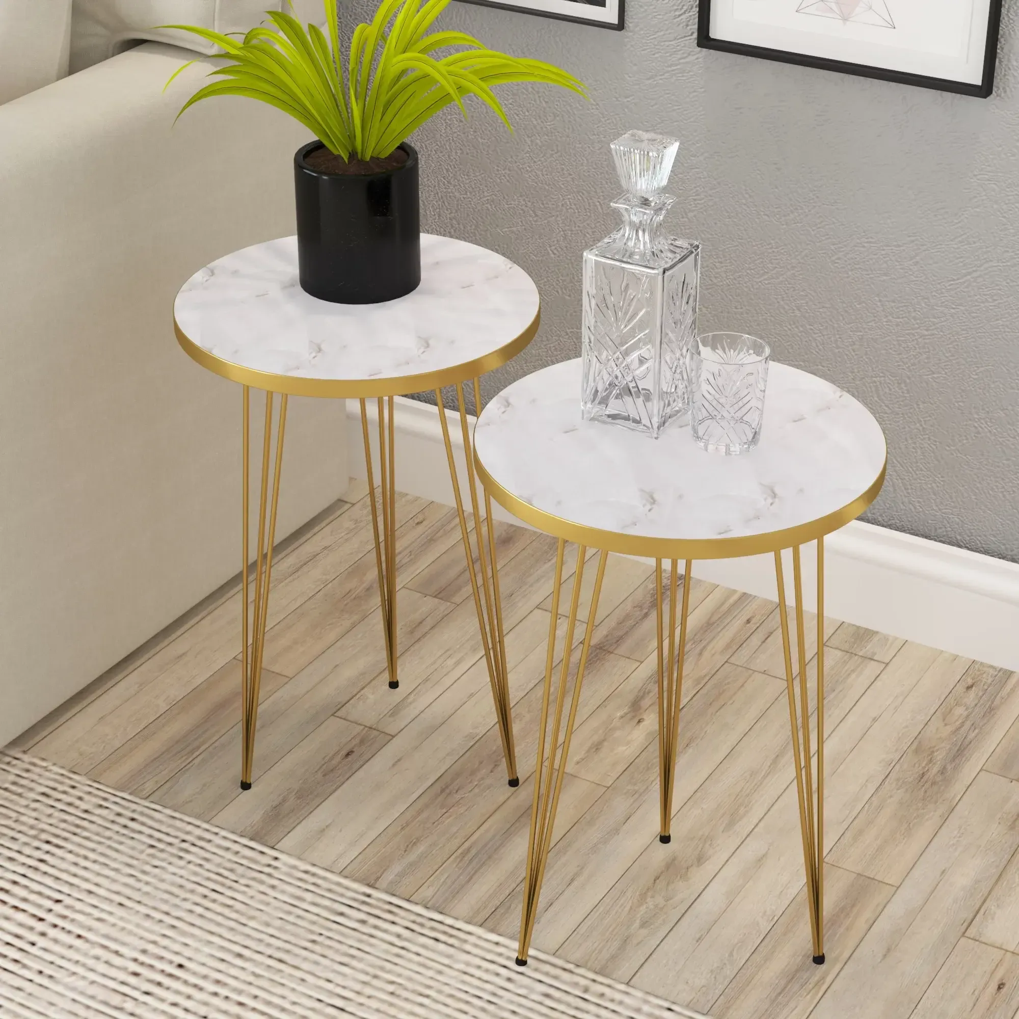 Gold/White Marble End Table