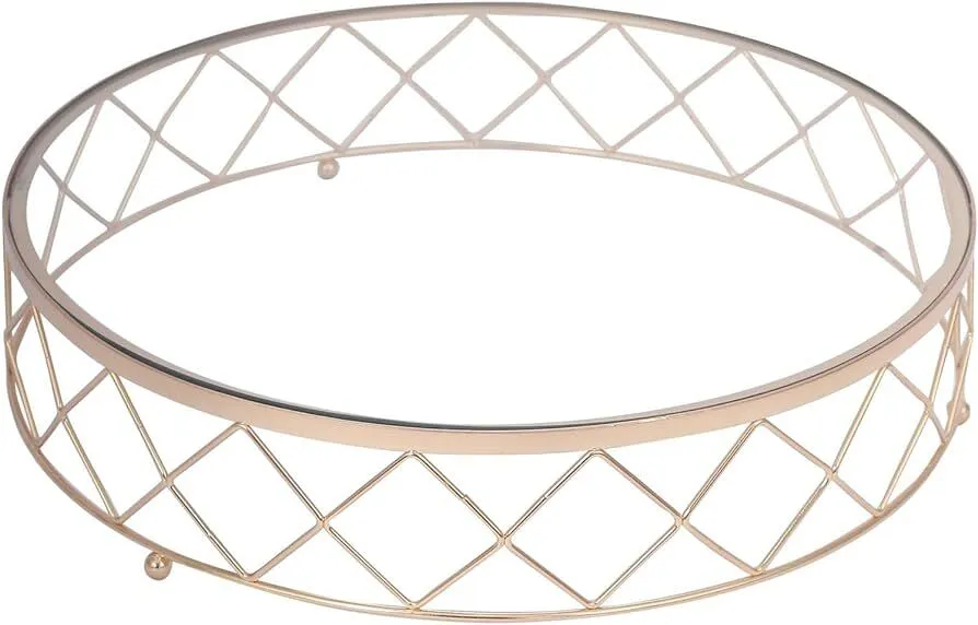 Round Metal Glass Top Geometric Gold cake stand