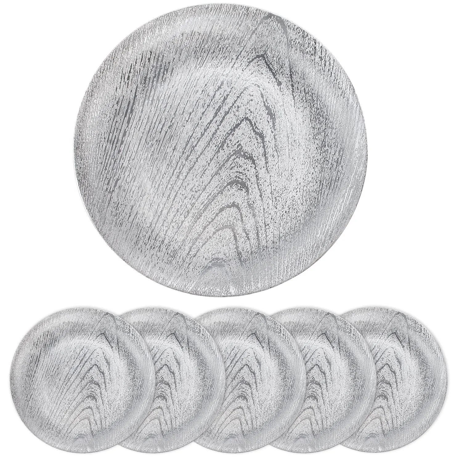 Silver Faux Wood Design Charger