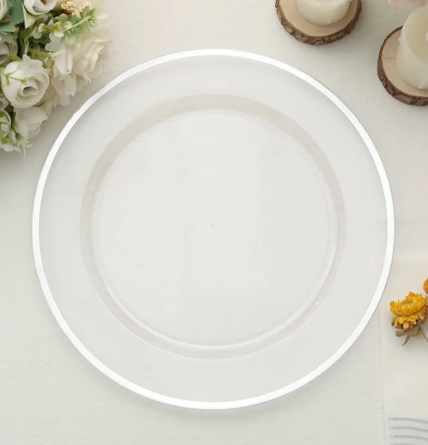 Acrylic Charger with Smooth Silver Rim