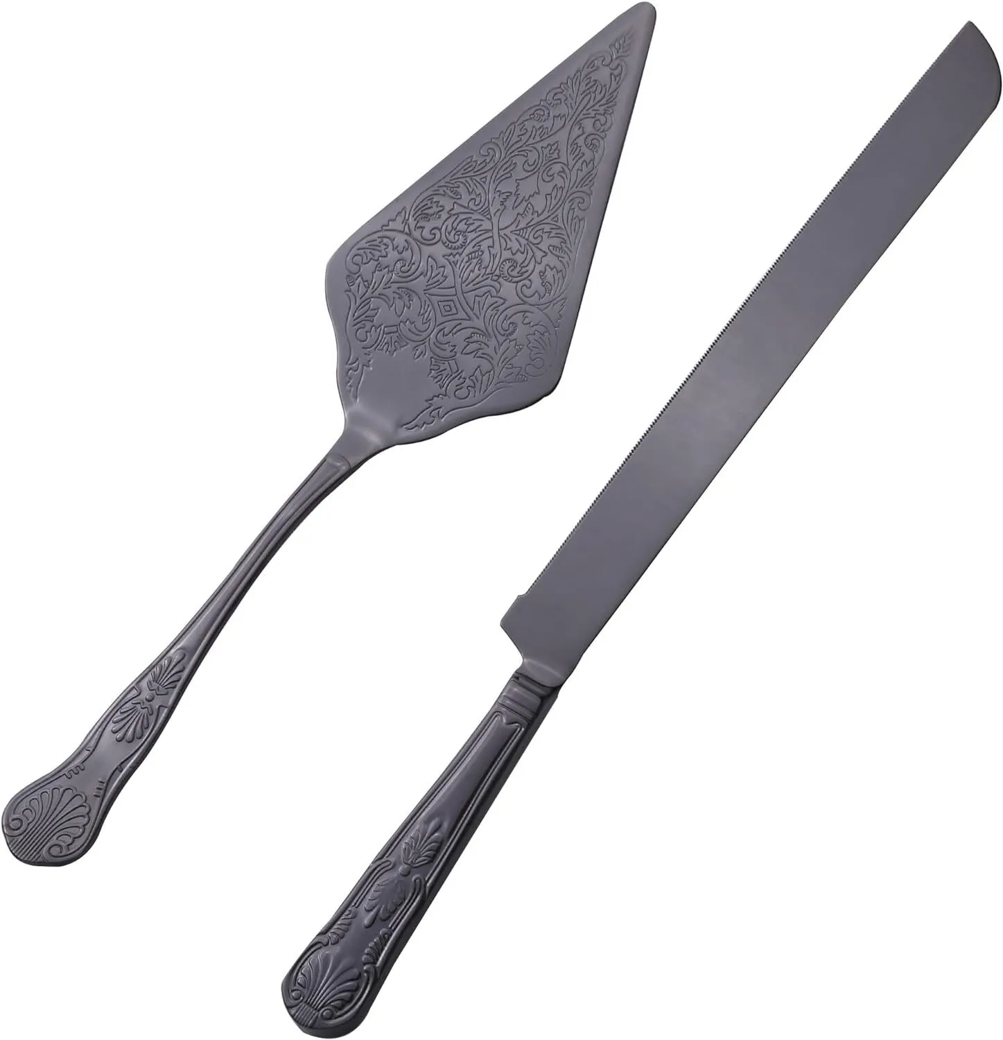Black Etched Cake and Knife Server