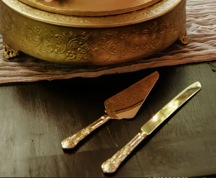 Gold Etched Cake Knife and Server