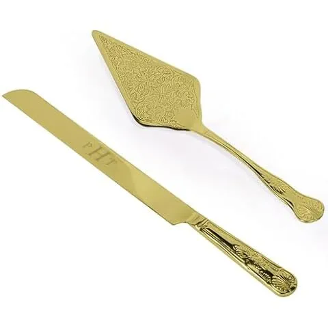 Gold Etched Cake Knife and Server