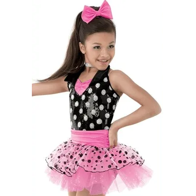 M144 - Black, Pink & White Polka Dot Sequin Tutu Child Sizes