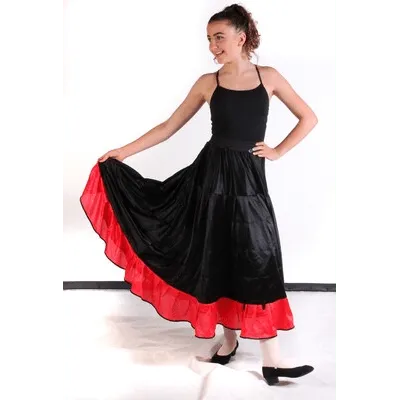 W39 - Black Satin Skirt with Red Trim Child Sizes