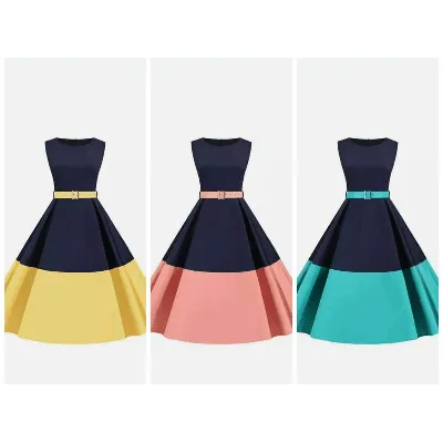 M157 - Coloured 50's Style Dress With Belt